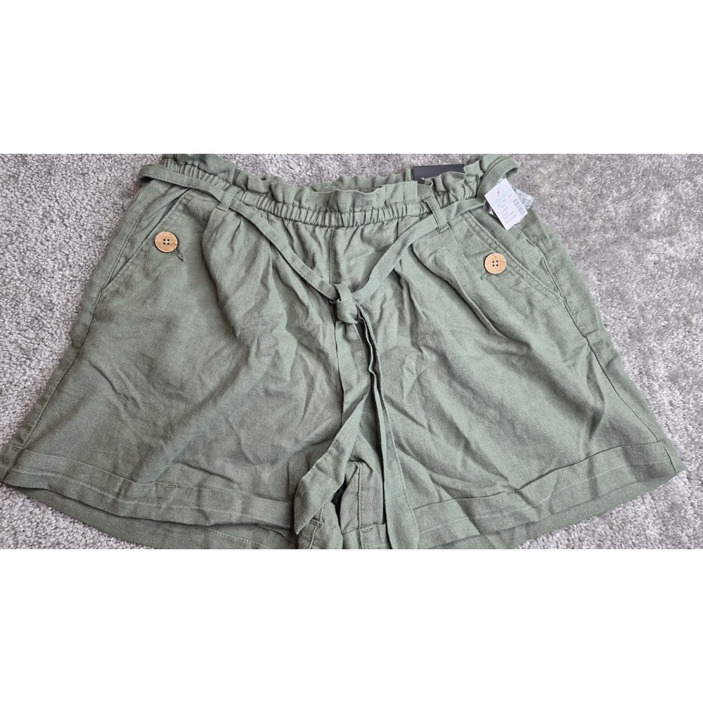 NEW Maurices Olive Green Pull On Belted Linen Rayon Shorts‎ Women Size Medium